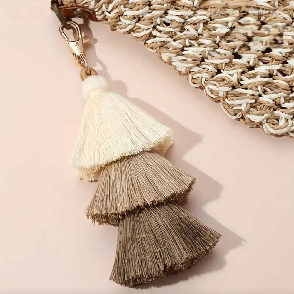 Boho Tassel Bag Charm Keychain - Brown